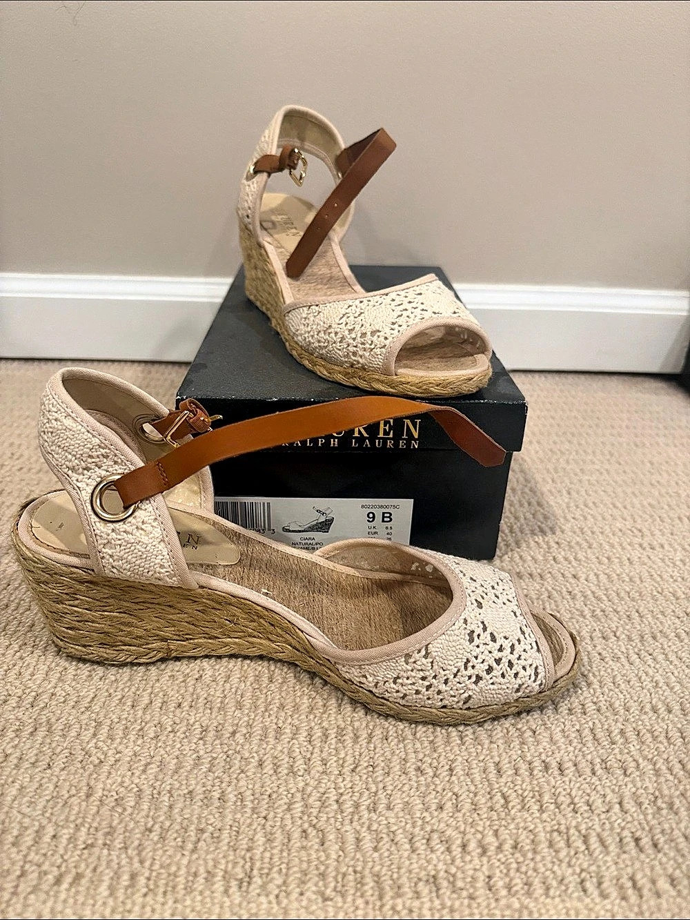 Lauren Ralph Lauren Ciara Macrame Wedge Sandal Cream US 9 B